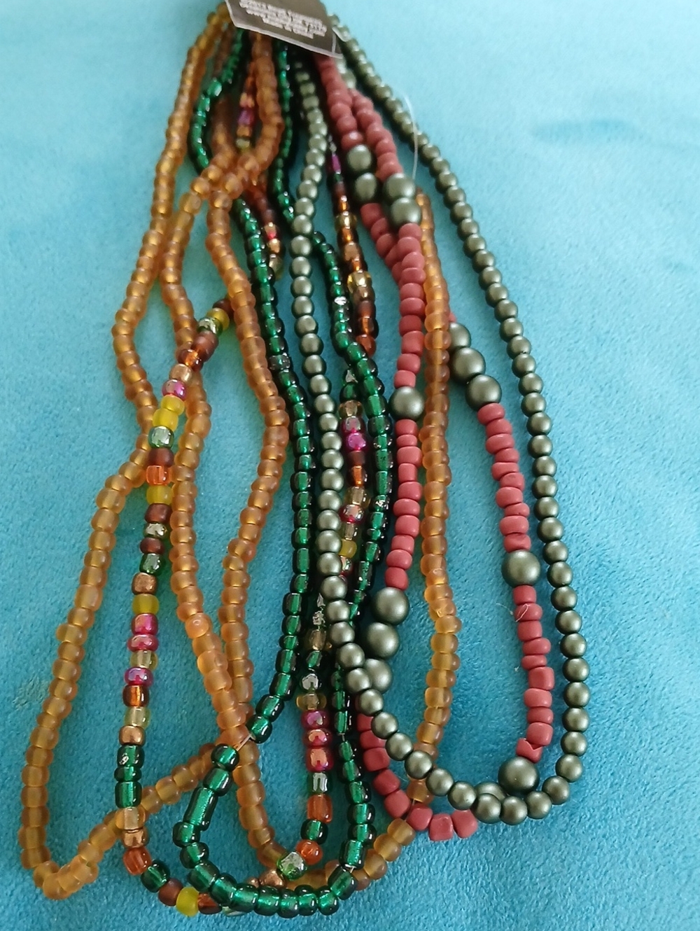 Multicolor Seed Bead Layered Necklace - Pink, Green, Gold